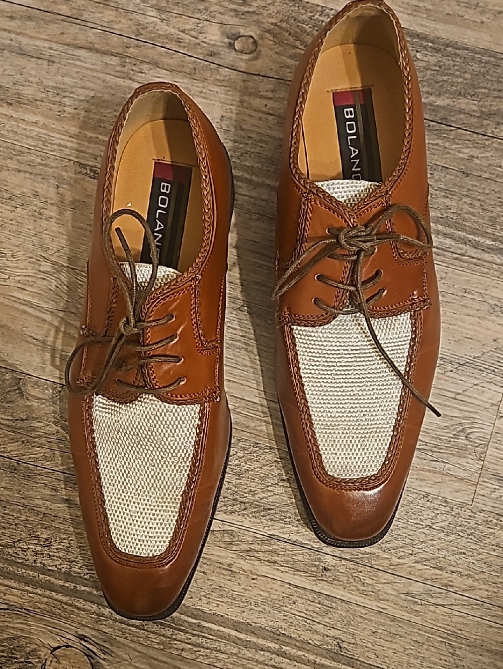 Bolano Men’s Brown Leather & Cream Woven Derby Shoes